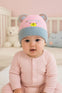 Pink Bear Head Embroidery Winter Woolen Warm Cap CP5072A
